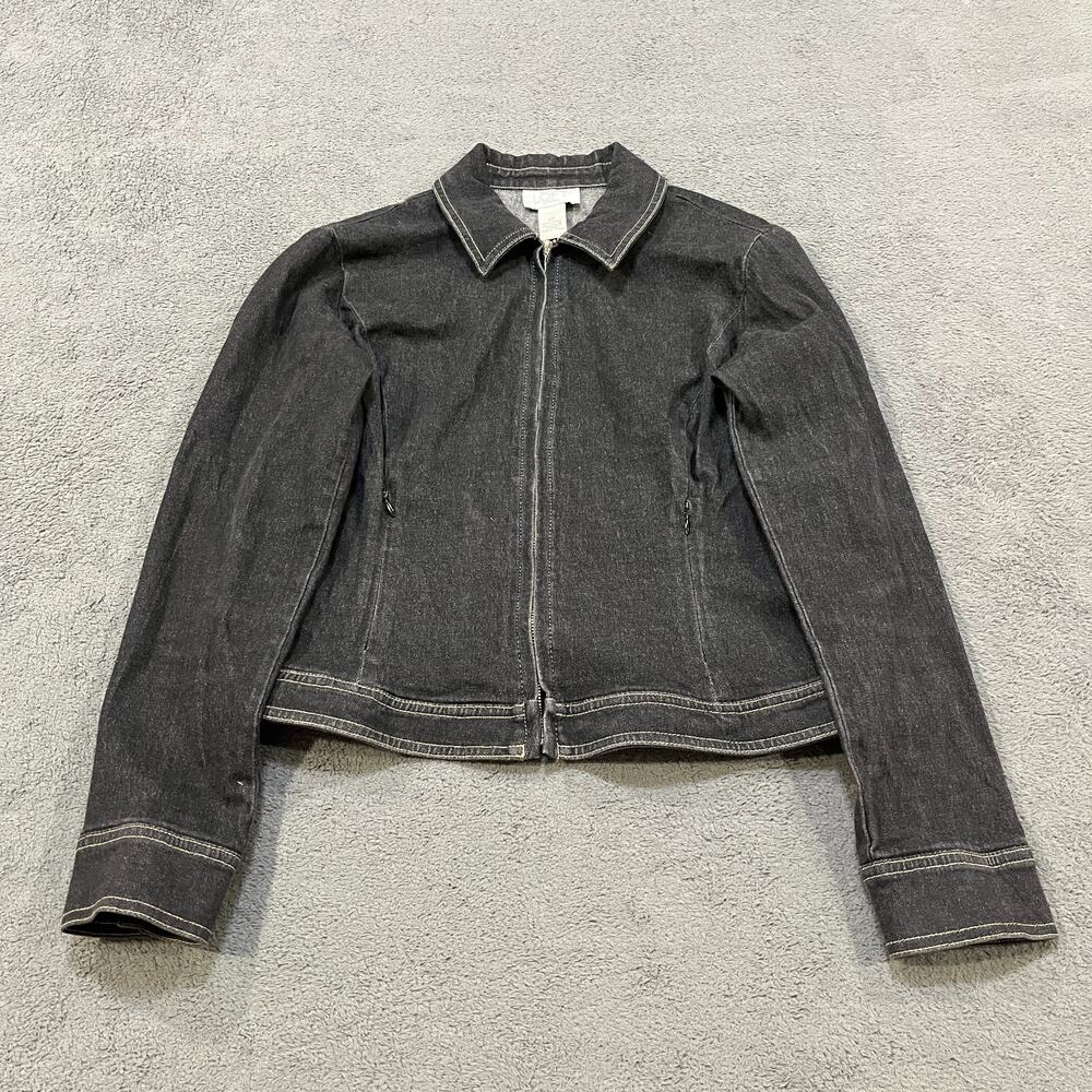 Ann Taylor LOFT Stretch Charcoal Black Full Zip Denim Jacket Women's Size 4P